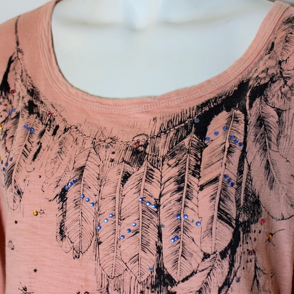 shesaid... Peach Boho Feather Knit Top L - Picture 2 of 4